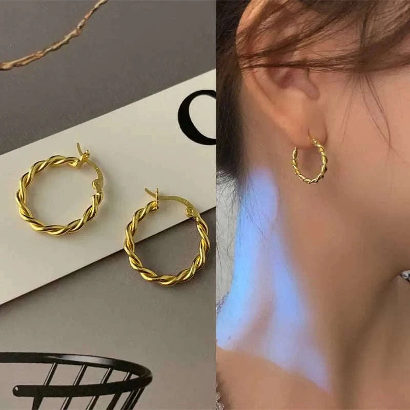 Vintage Metal Hoop Earrings with Irregular Wave Design-4