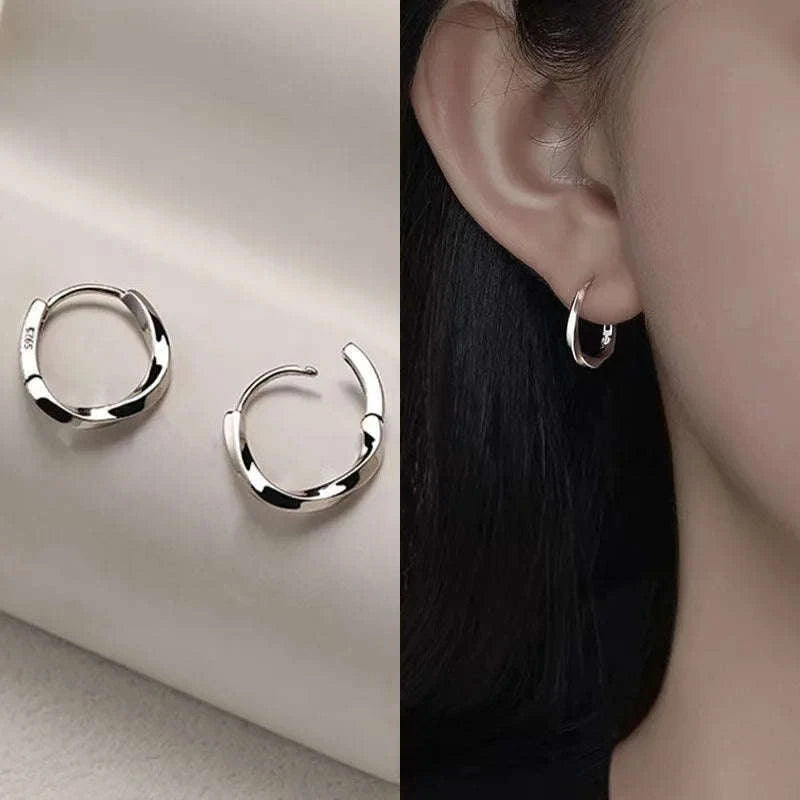 Vintage Metal Hoop Earrings with Irregular Wave Design-4
