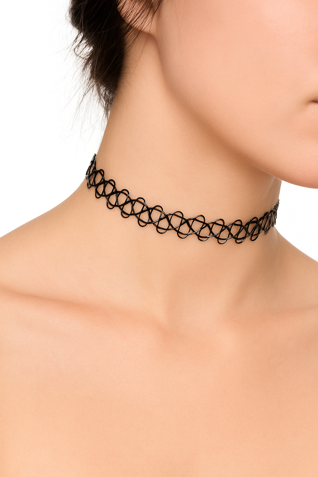 Gothic Black Choker Necklace with Braided Fish-Thread Texture