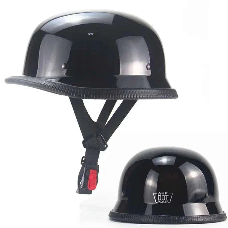 Vintage Open Face Motorcycle Helmet – Retro Cruiser Half Helmet-Bright black  1x / L
