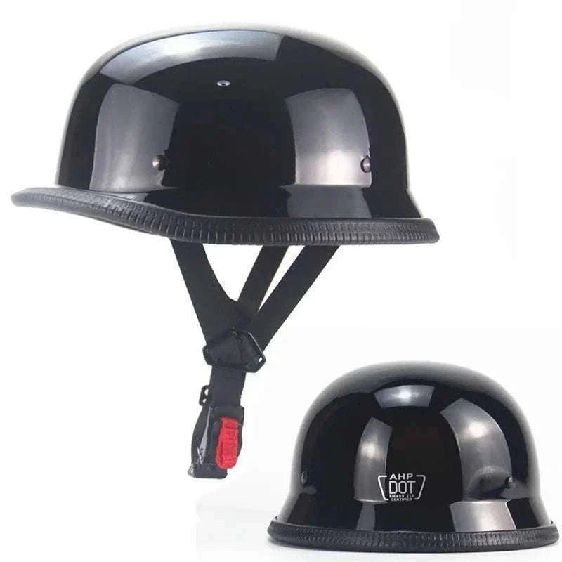 Vintage Open Face Motorcycle Helmet – Retro Cruiser Half Helmet-Bright black  1x / L