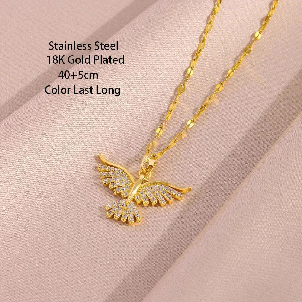 Vintage Phoenix Pendant Necklace in 18K Gold Plating-1030