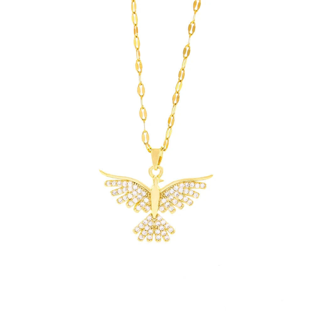 Vintage Phoenix Pendant Necklace in 18K Gold Plating-1030