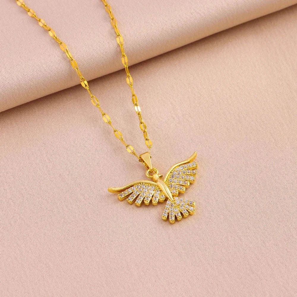 Vintage Phoenix Pendant Necklace in 18K Gold Plating-1030