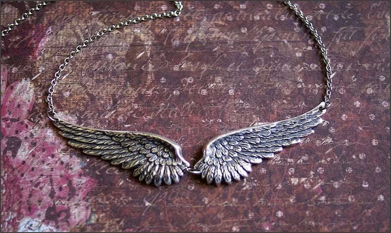 Vintage Silver Angel Wings Necklace – Feather Choker-lx004