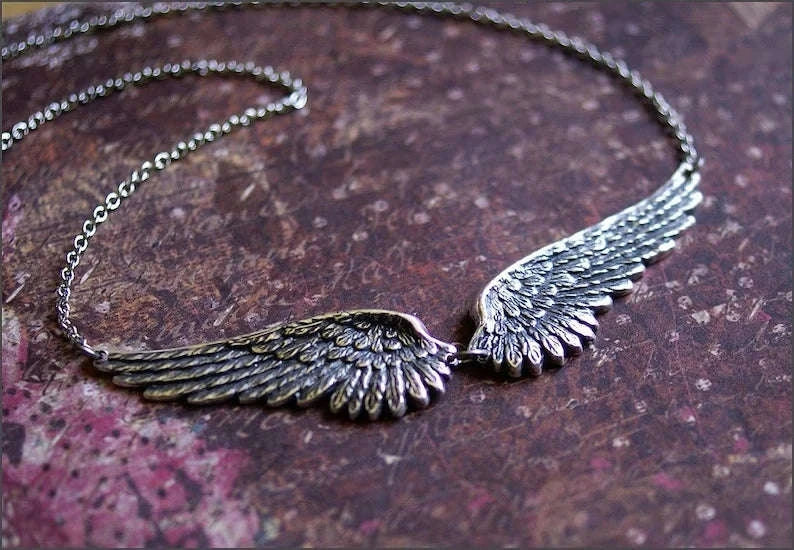 Vintage Silver Angel Wings Necklace – Feather Choker-lx004