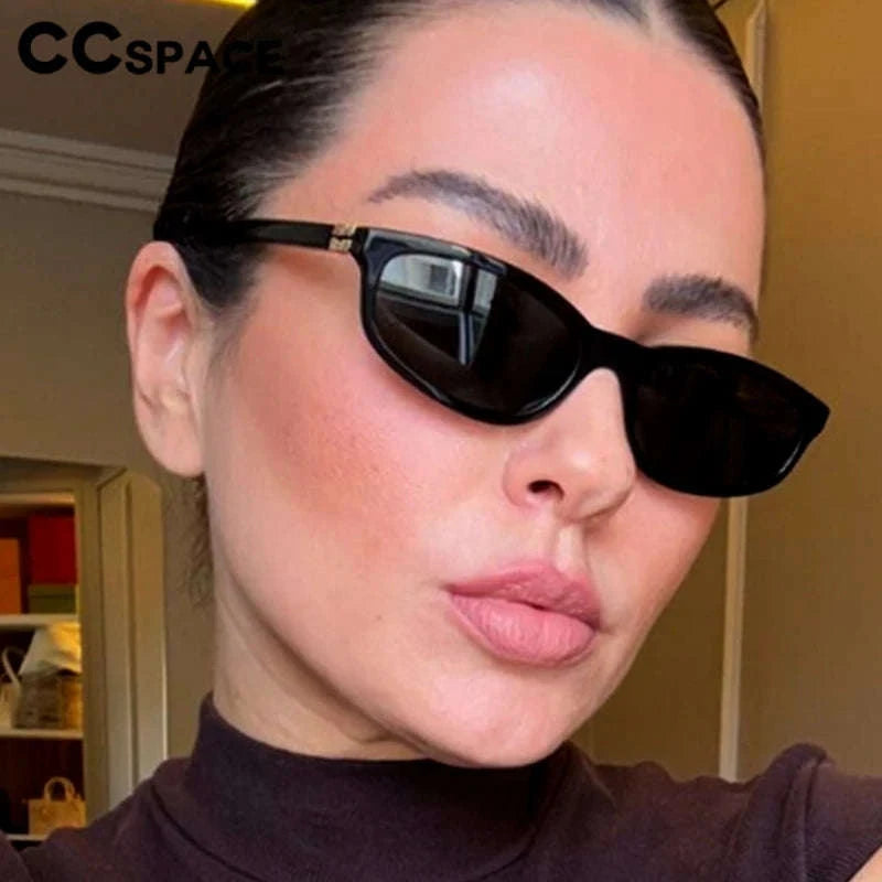 Vintage Small Frame Women's Kitten Glasses High-End Sunglasses-Black yellow