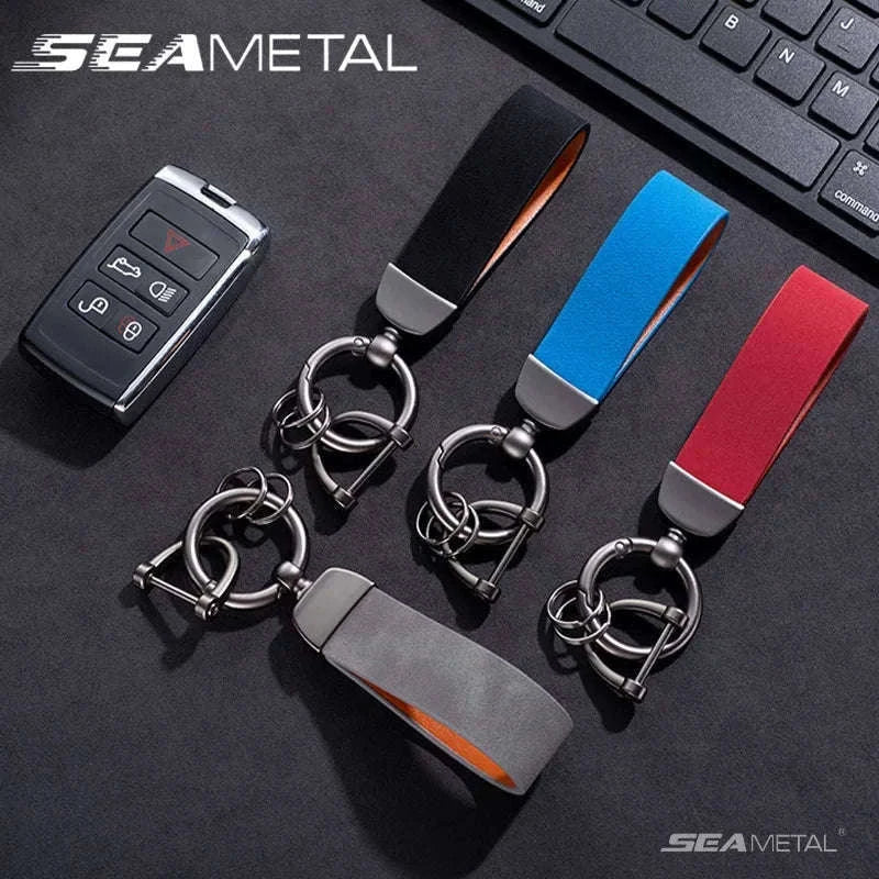 Vintage Suede Car Keychain Ring-Blue