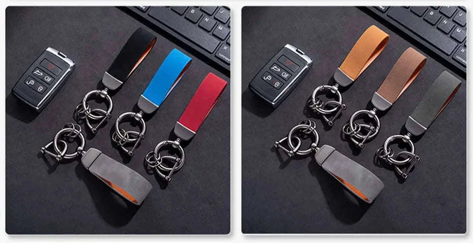 Vintage Suede Car Keychain Ring-Blue