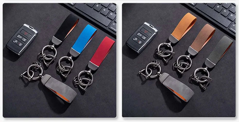 Vintage Suede Car Keychain Ring-Blue