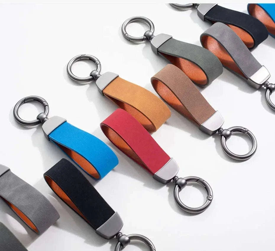 Vintage Suede Car Keychain Ring-Blue