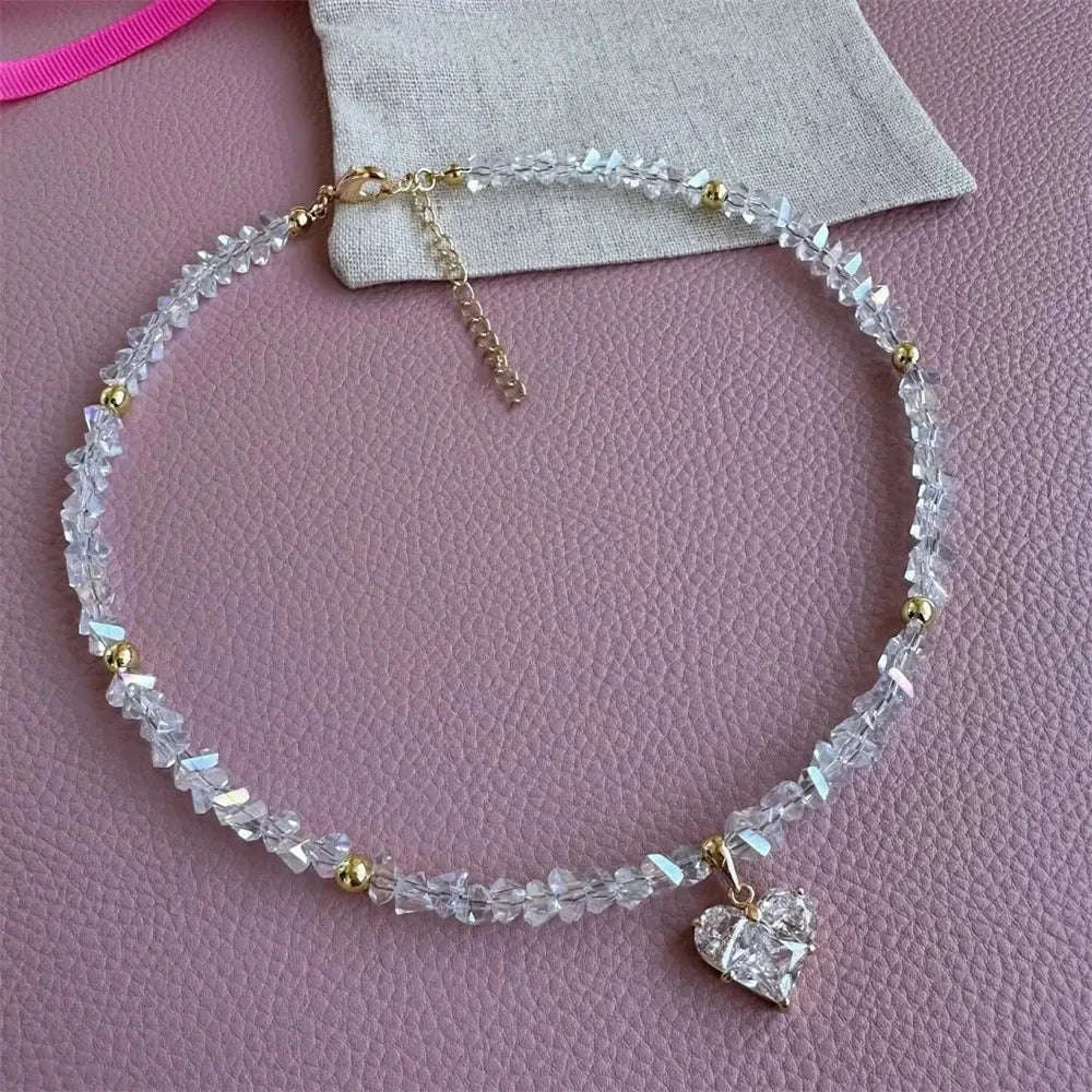 Vintage Zircon Heart Pendant Necklace for Women-NES-10047-9