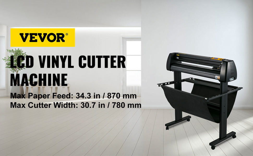34 Inch Vinyl Cutter Plotter with Paper Basket and LCD Display