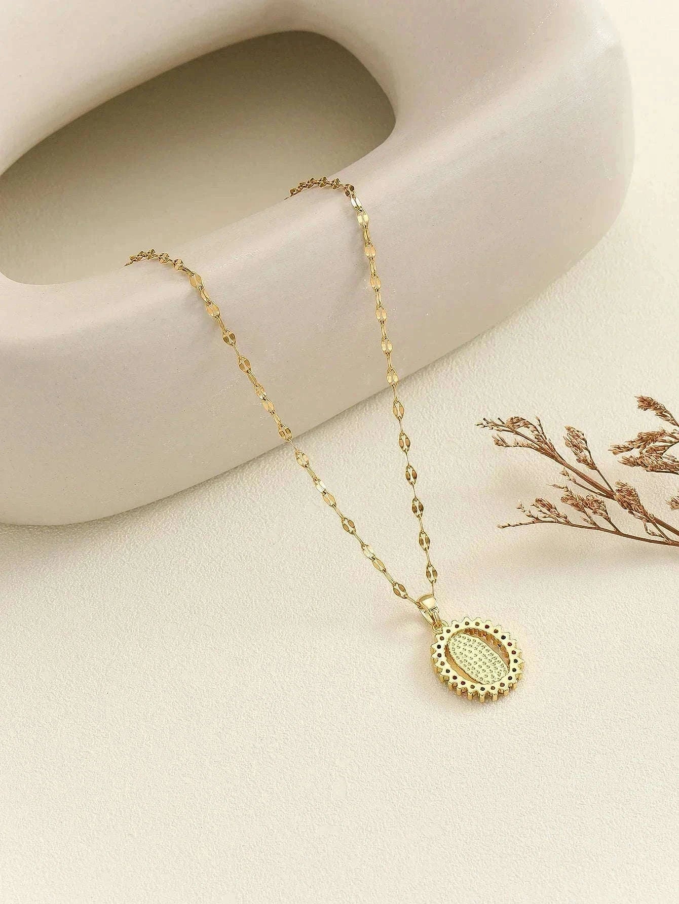 Virgin Mary Hollow Necklace with Colorful Zircon Accents-TP-04043-01 / 40-45cm