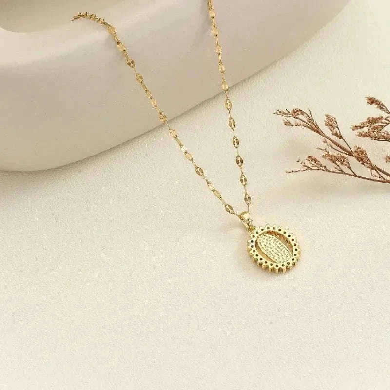 Virgin Mary Hollow Necklace with Colorful Zircon Accents-TP-04043-01 / 40-45cm