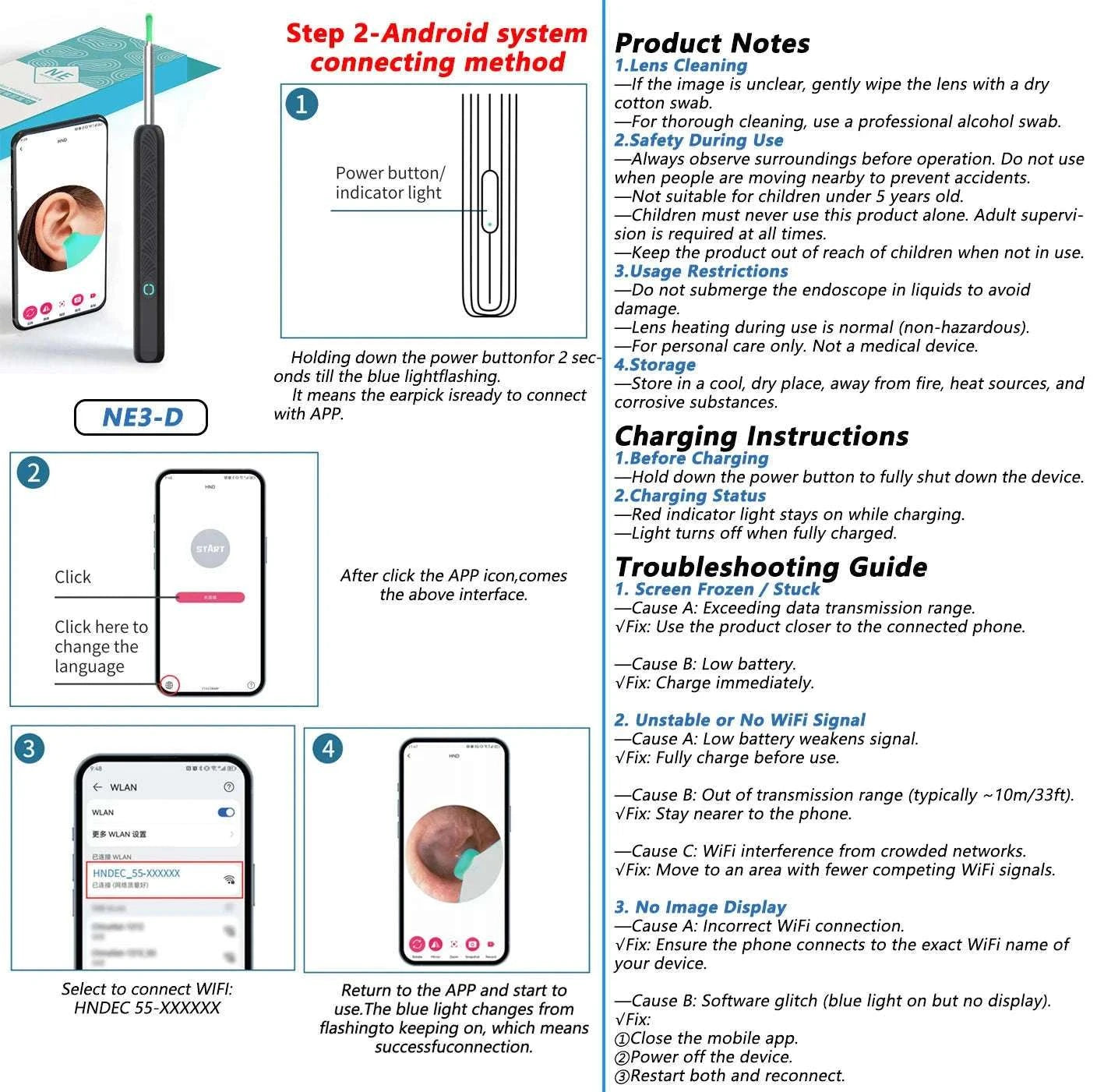 Visual Ear Wax Cleaner with Camera – Smart Ear Care Kit-NE3-D Basics White