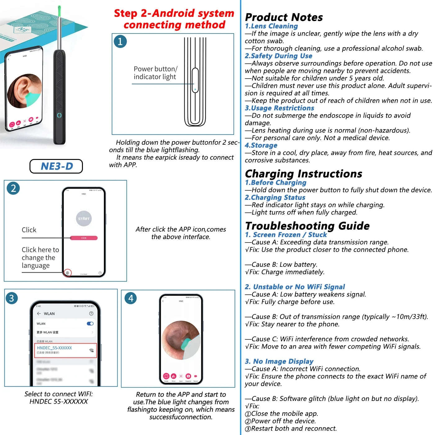 Visual Ear Wax Cleaner with Camera – Smart Ear Care Kit-NE3-D Basics White