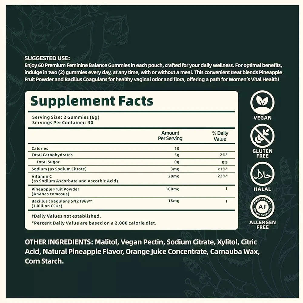 Vital Source Feminine Balance Gummies – Hawaiian Pineapple Flavor-1 bag / United States