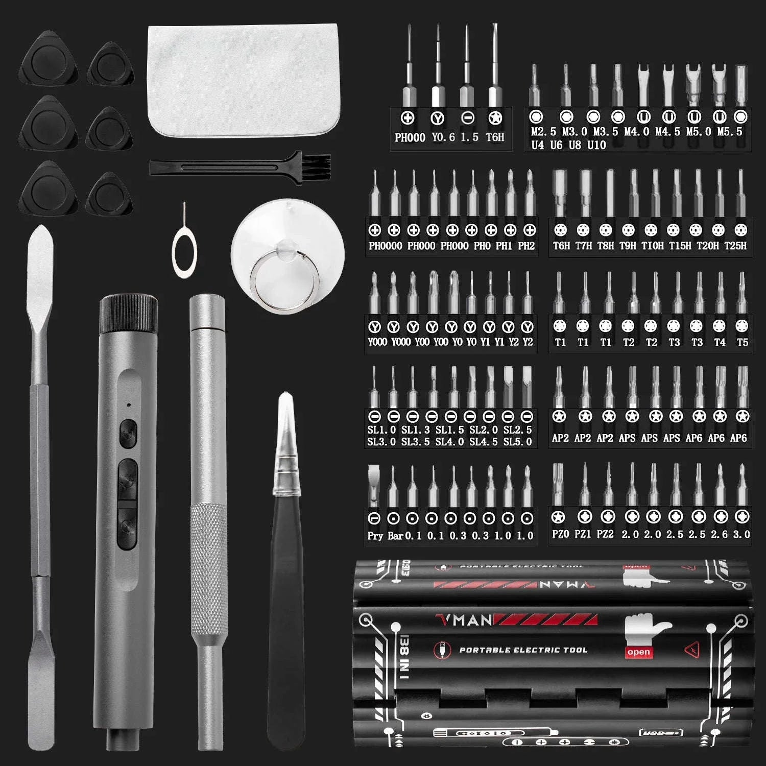 VMAN 138‑in‑1 Precision Electric Screwdriver Set-138 In 1 Black / United States