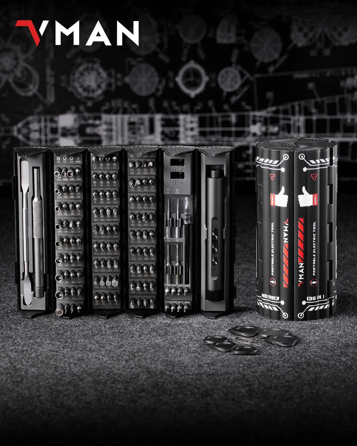 VMAN 138‑in‑1 Precision Electric Screwdriver Set-138 In 1 Black / United States