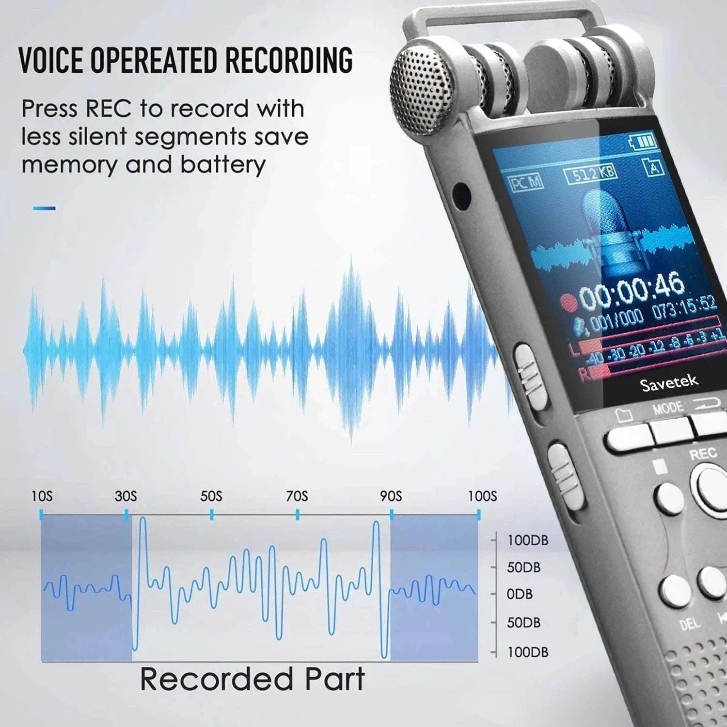 Voice Activated USB Pen Audio Recorder with Playback-NoextraMic / China Mainland / 8 GB