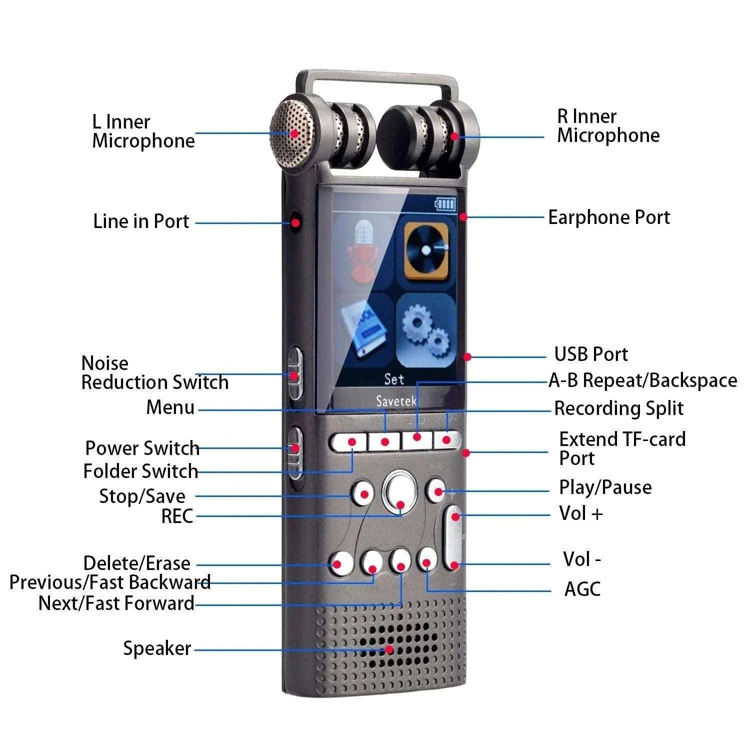Voice Activated USB Pen Audio Recorder with Playback-NoextraMic / China Mainland / 8 GB