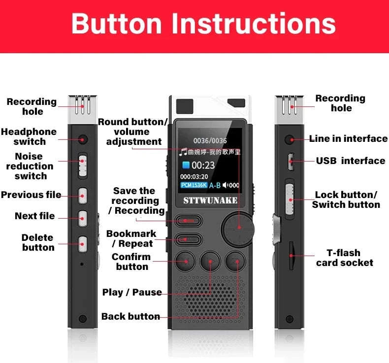 Voice Activation Recorder with Dual‑Core AI Noise Reduction-64GB / CHINA