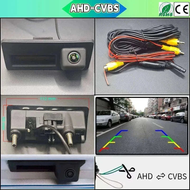 VW Tiguan 2007–2017 Rearview Backup Camera Trunk Handle CCD-AHD-CVBS Fixed ruler