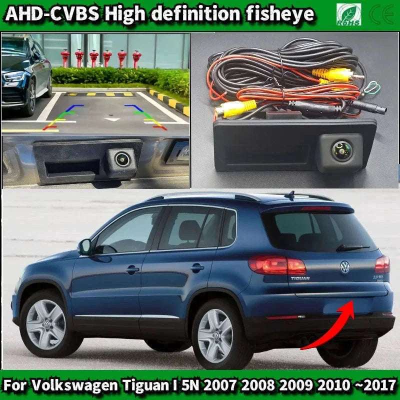 VW Tiguan 2007–2017 Rearview Backup Camera Trunk Handle CCD-AHD-CVBS Fixed ruler