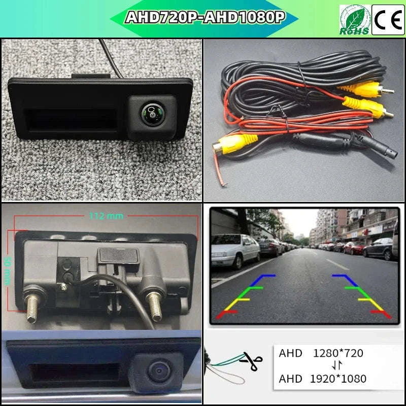 VW Tiguan 2007–2017 Rearview Backup Camera Trunk Handle CCD-AHD-CVBS Fixed ruler