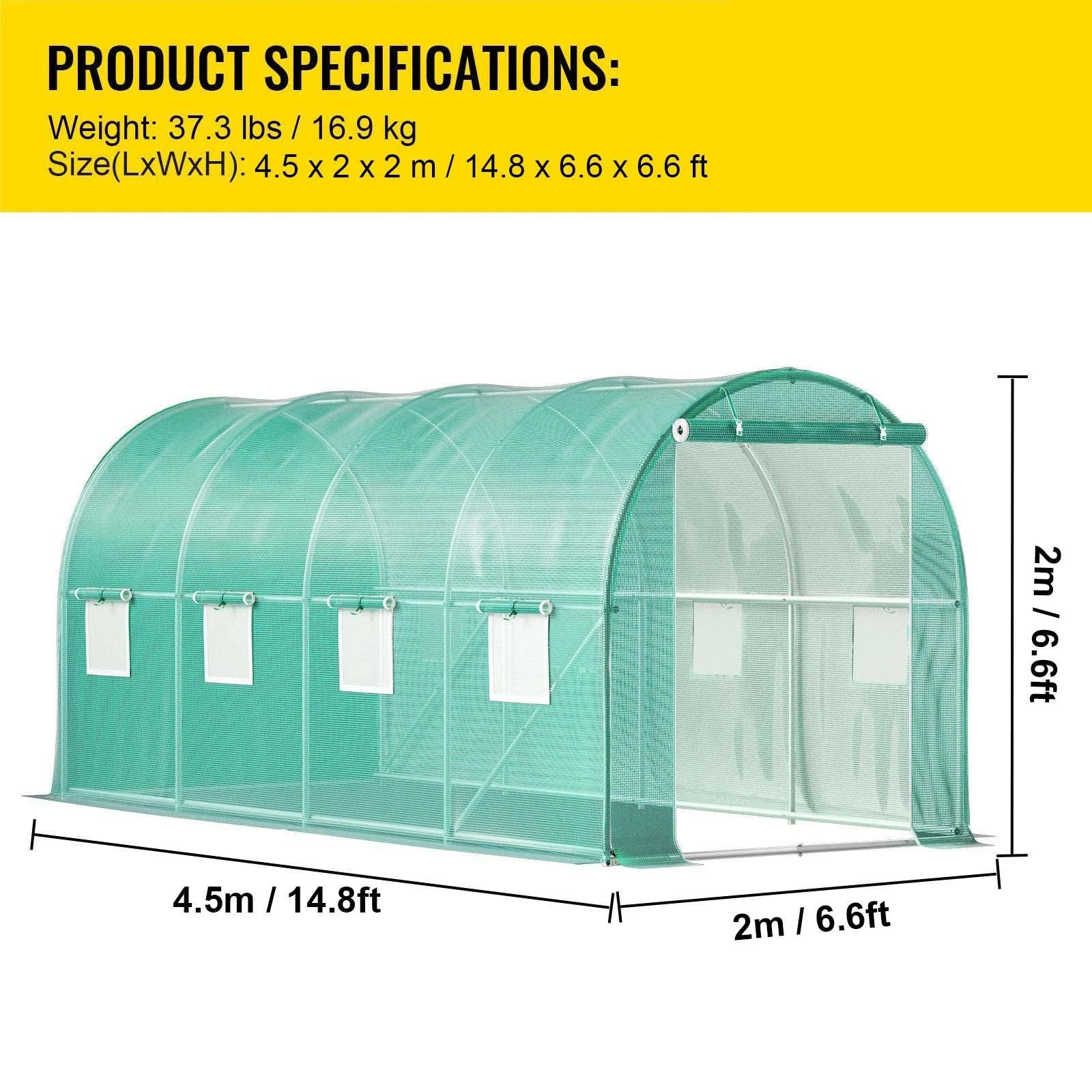 Walk-In Tunnel Greenhouse Galvanized Frame Waterproof Cover-10x7x7 ft Green / United States