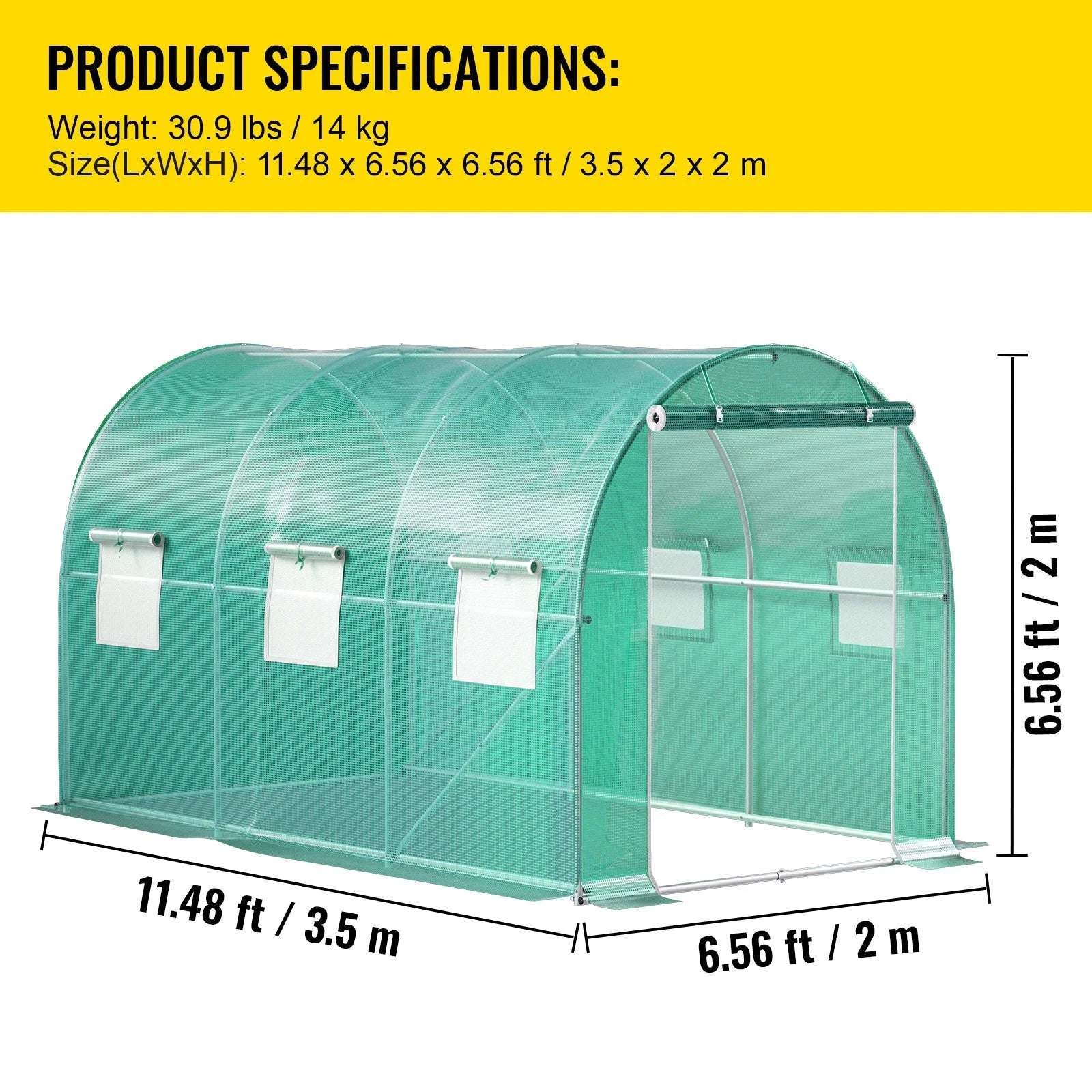 Walk-In Tunnel Greenhouse Galvanized Frame Waterproof Cover-10x7x7 ft Green / United States