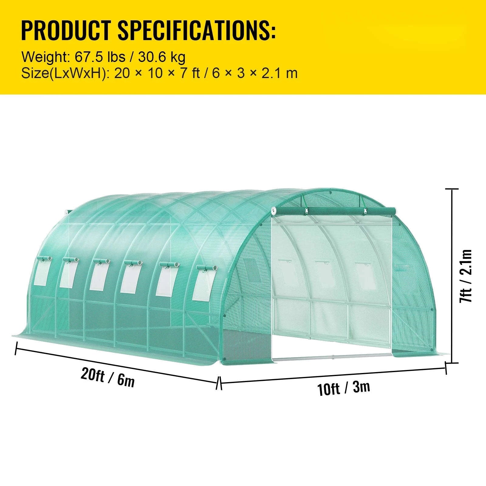 Walk-In Tunnel Greenhouse Galvanized Frame Waterproof Cover-10x7x7 ft Green / United States