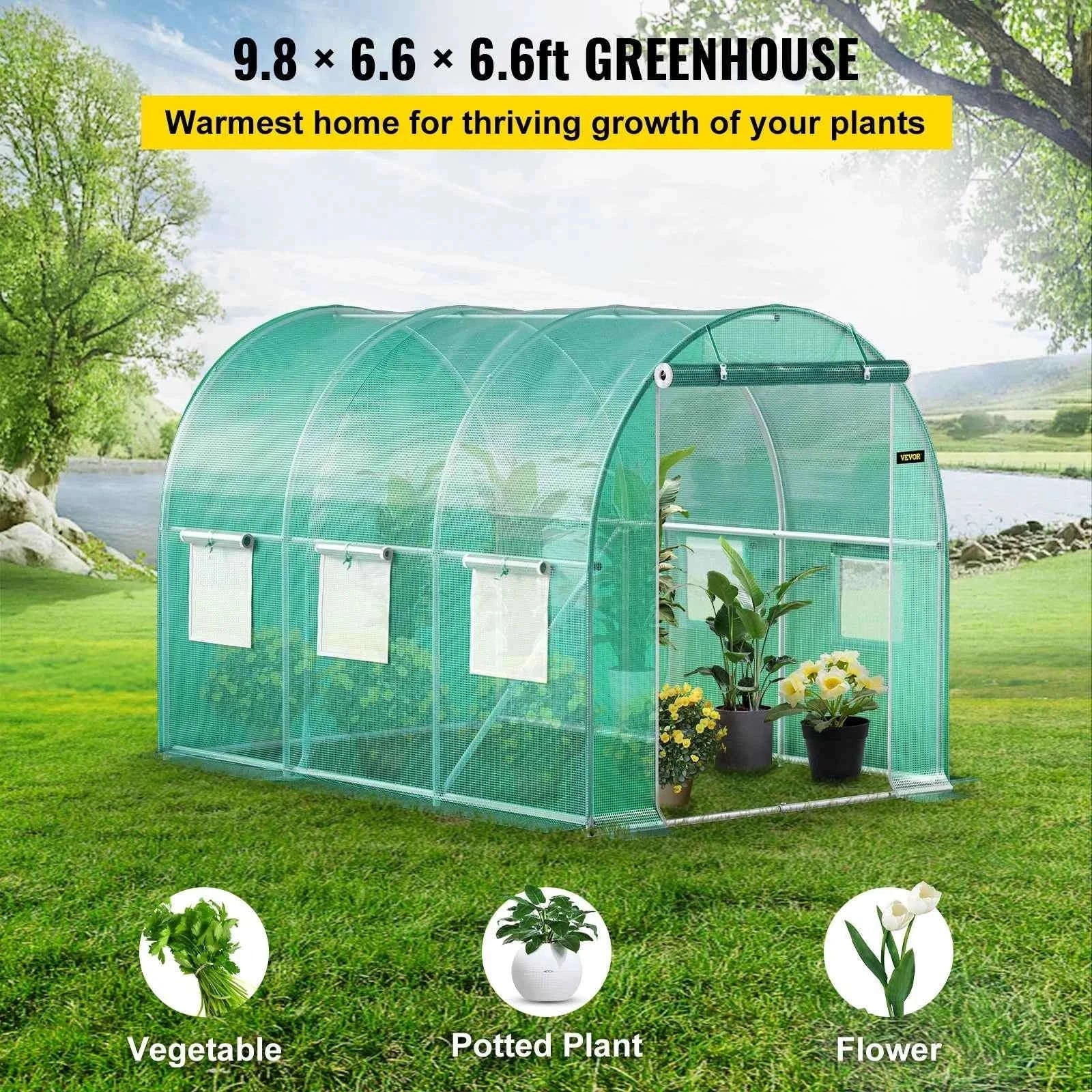 Walk-In Tunnel Greenhouse Galvanized Frame Waterproof Cover-10x7x7 ft Green / United States