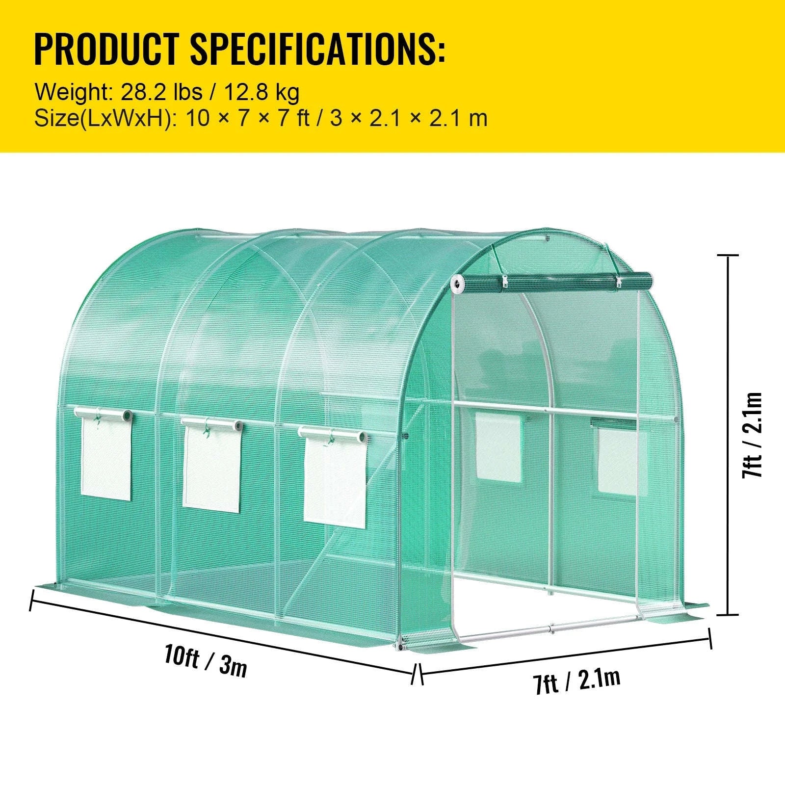 Walk-In Tunnel Greenhouse Galvanized Frame Waterproof Cover-10x7x7 ft Green / United States