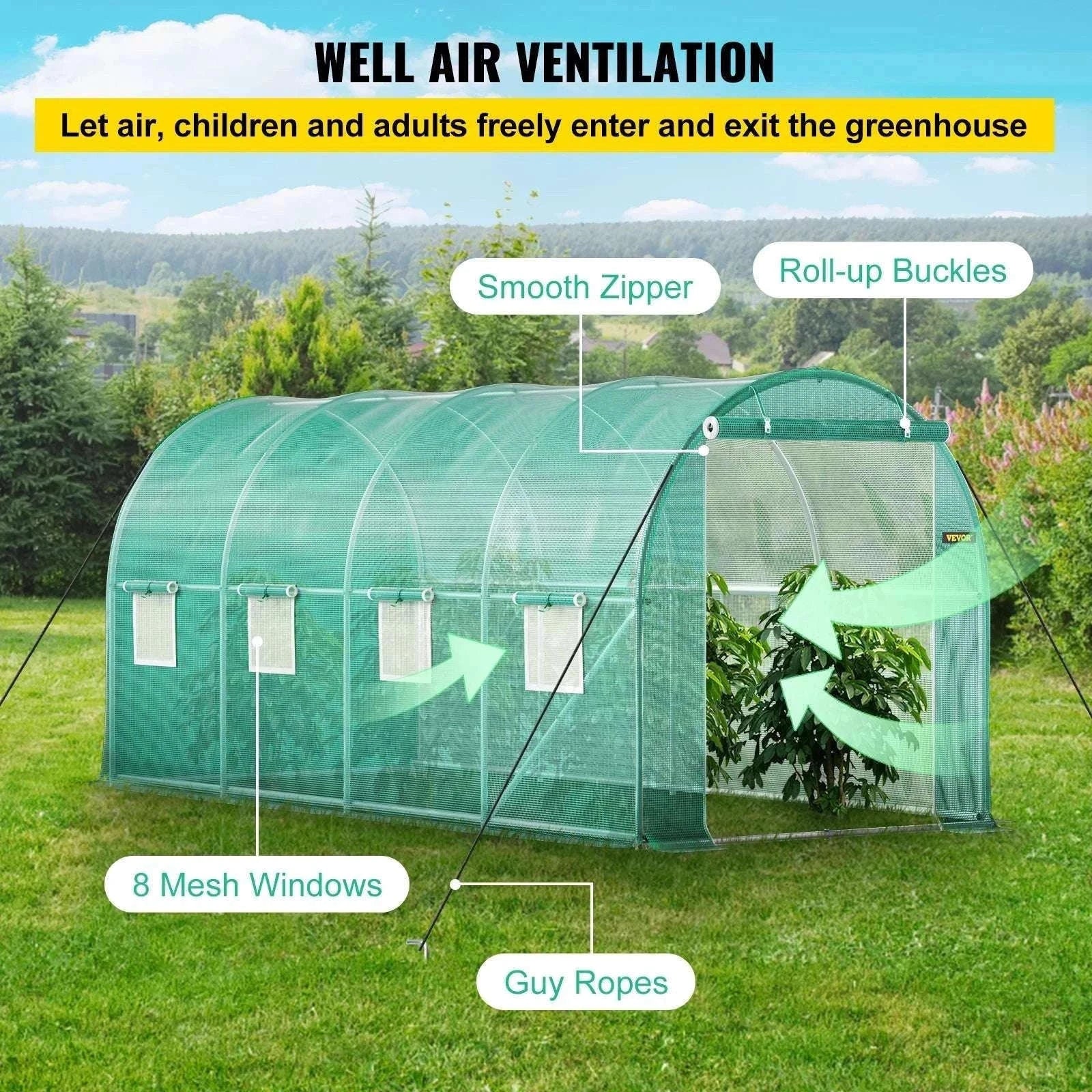 Walk-In Tunnel Greenhouse with Galvanized Frame & PE Cover-Green 20x10x7 ft / Poland