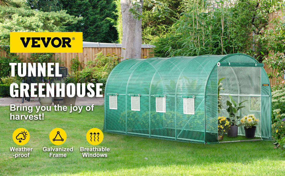 Walk-In Tunnel Greenhouse with Galvanized Frame & PE Cover-M / United States