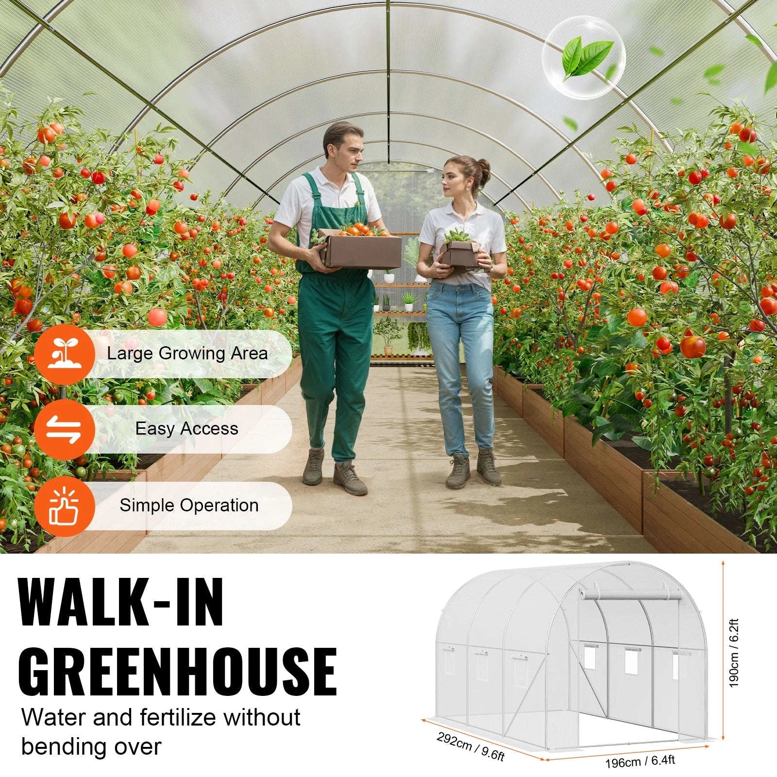 Walk-In Tunnel Greenhouse with Galvanized Steel Frame and PE Cover-30x10x7ft Green B / United States