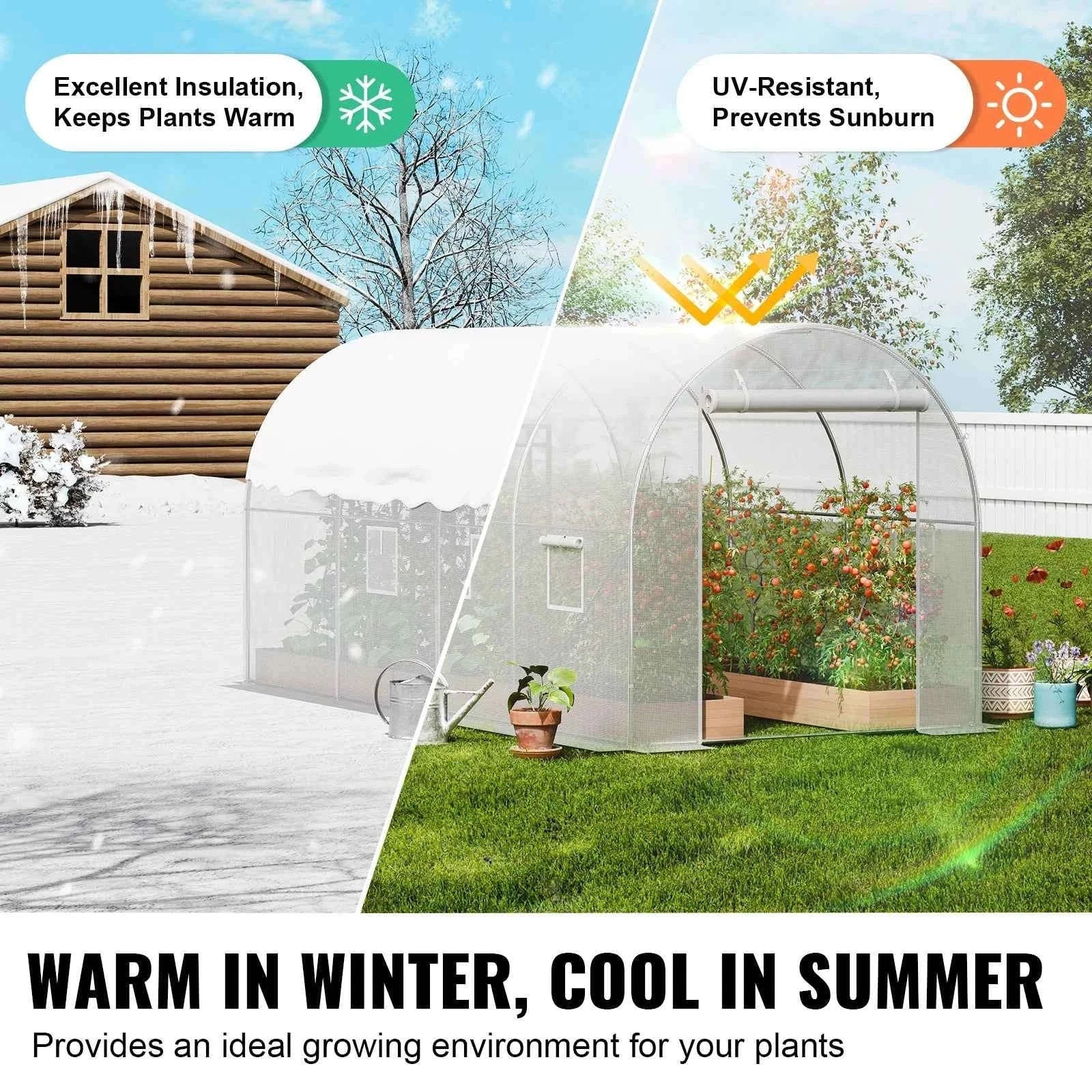 Walk-In Tunnel Greenhouse with Galvanized Steel Frame and PE Cover-30x10x7ft Green B / United States
