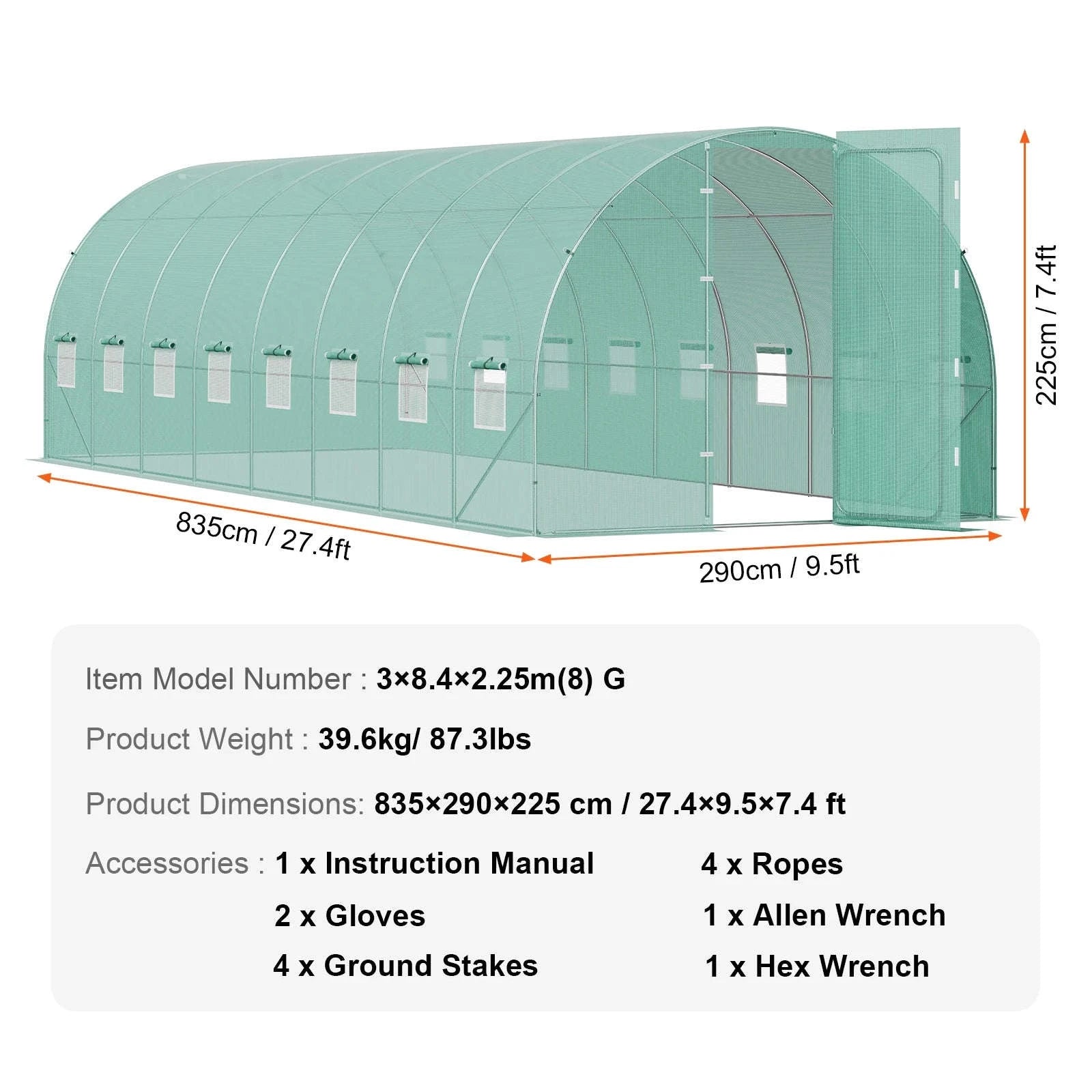 Walk-In Tunnel Greenhouse with Galvanized Steel Frame and PE Cover-30x10x7ft Green B / United States