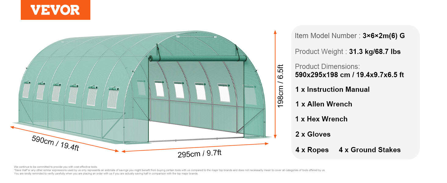 Walk-In Tunnel Greenhouse with Galvanized Steel Frame and PE Cover-30x10x7ft Green B / United States
