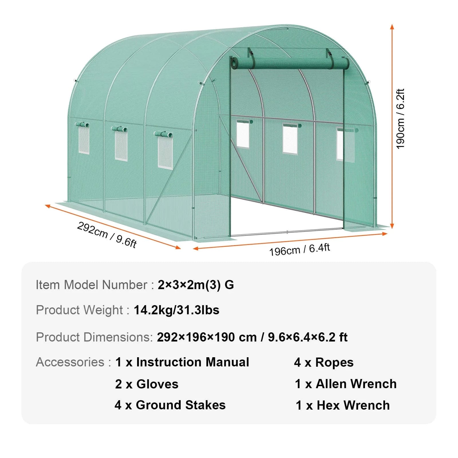 Walk-In Tunnel Greenhouse with Galvanized Steel Frame and PE Cover-30x10x7ft Green B / United States