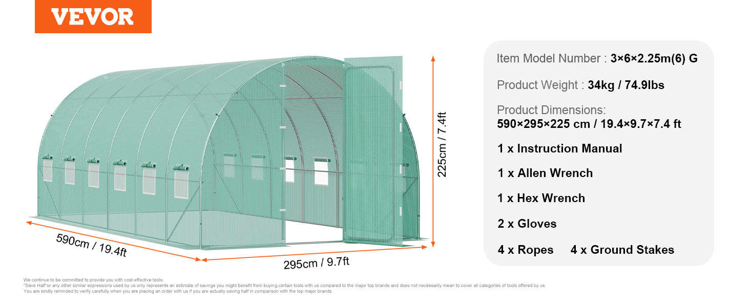 Walk-In Tunnel Greenhouse with Galvanized Steel Frame and PE Cover-30x10x7ft Green B / United States