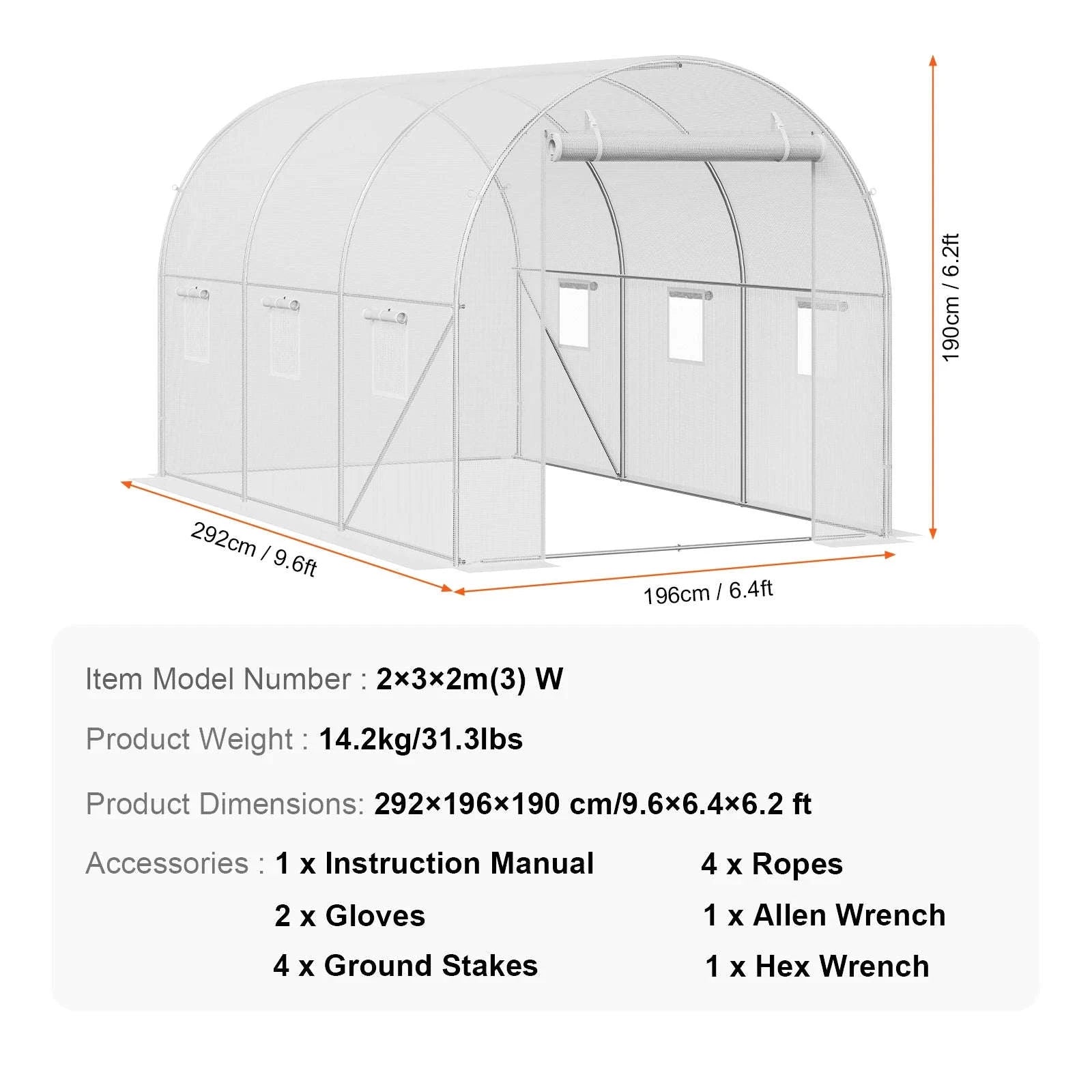 Walk-In Tunnel Greenhouse with Galvanized Steel Frame and PE Cover-30x10x7ft Green B / United States
