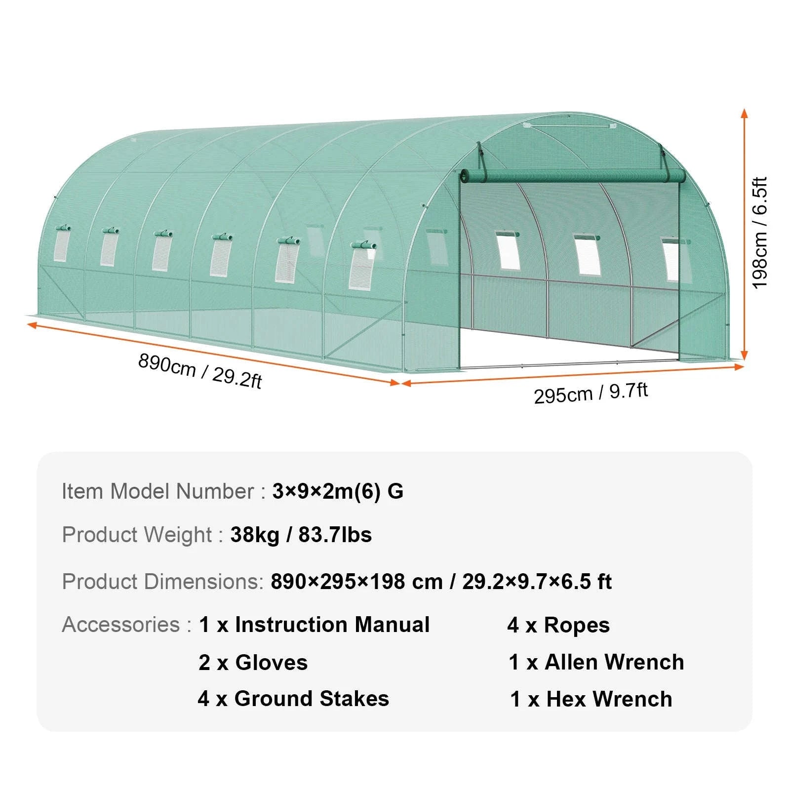 Walk-In Tunnel Greenhouse with Galvanized Steel Frame and PE Cover-30x10x7ft Green B / United States
