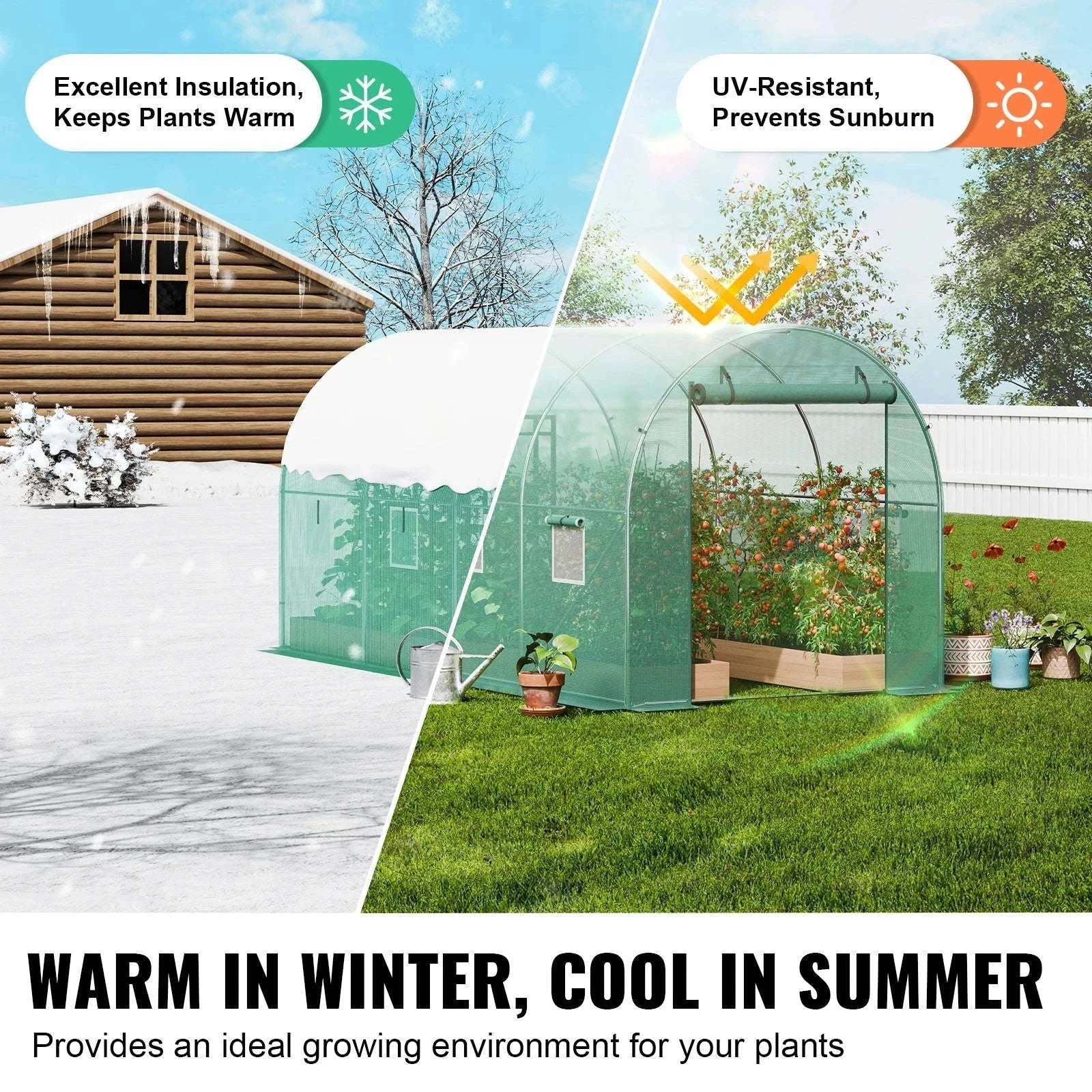 Walk-In Tunnel Greenhouse with PE Cover Steel Frame 11.3x6.4x6.3 ft-20x10x7ft green / United States / Green 20x10x7 ft