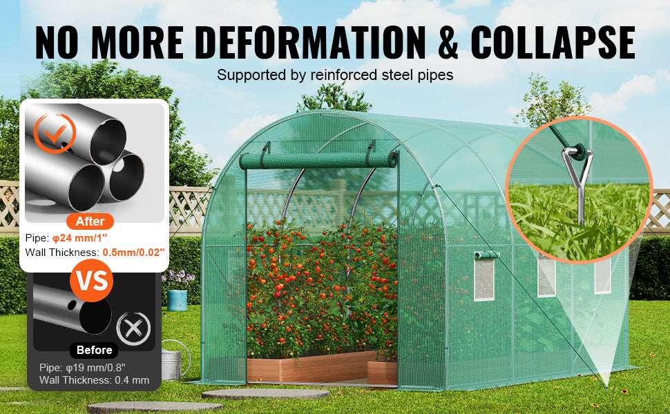 Walk-In Tunnel Greenhouse with PE Cover Steel Frame 11.3x6.4x6.3 ft-20x10x7ft green / United States / Green 20x10x7 ft