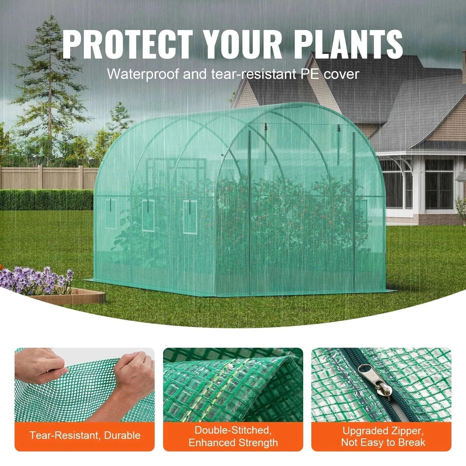 Walk-In Tunnel Greenhouse with PE Cover Steel Frame 11.3x6.4x6.3 ft-20x10x7ft green / United States / Green 20x10x7 ft