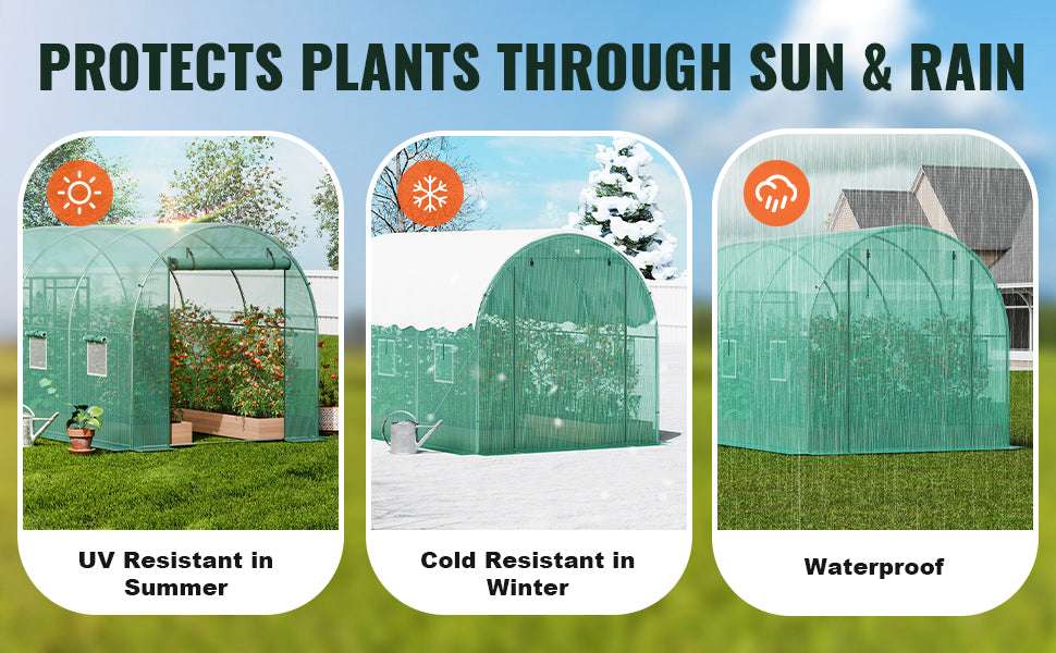 Walk-In Tunnel Greenhouse with PE Cover Steel Frame 11.3x6.4x6.3 ft-20x10x7ft green / United States / Green 20x10x7 ft