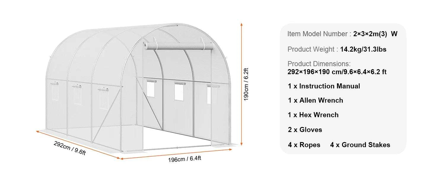 Walk-In Tunnel Greenhouse with PE Cover Steel Frame 11.3x6.4x6.3 ft-20x10x7ft green / United States / Green 20x10x7 ft